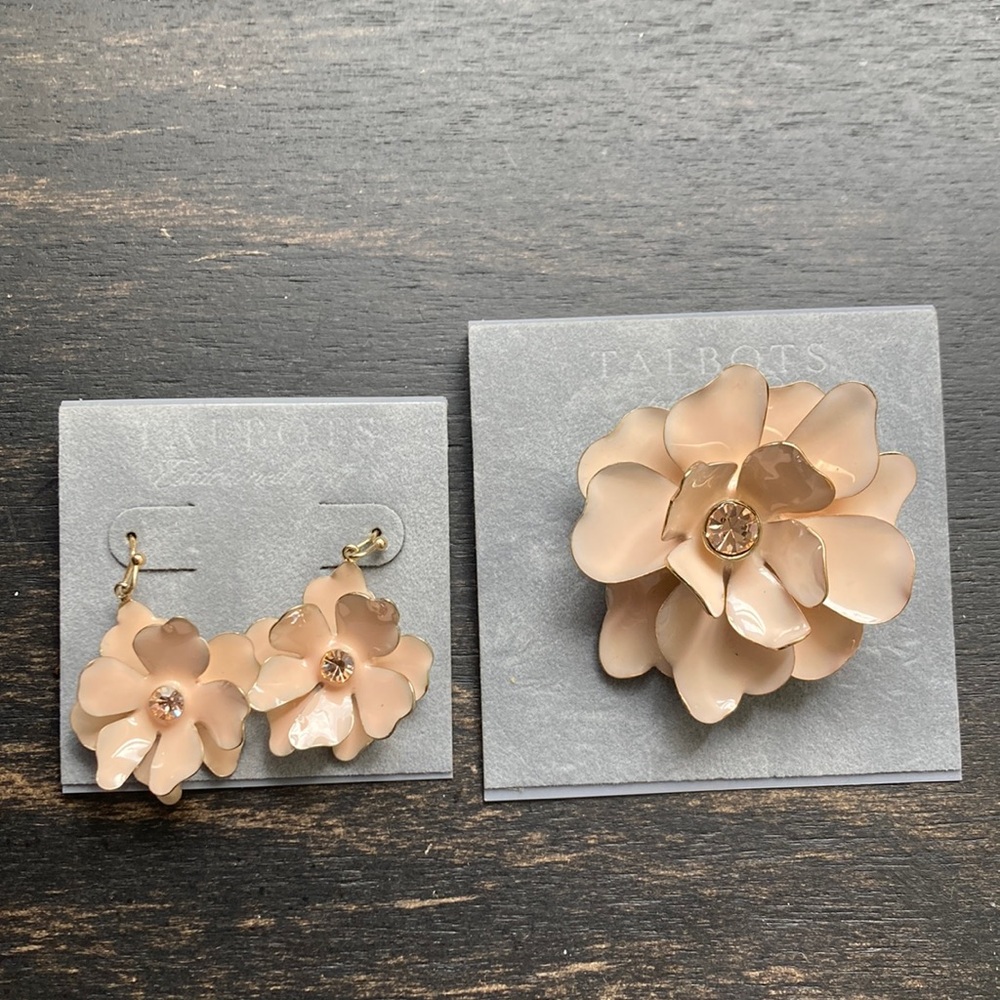 Talbots pink Earrings and Pin Set with crystals. NWT